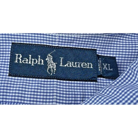 Ralph Lauren Button Down Shirt Gingham Check Blue Mens Size XL Long Sleeve Logo - Picture 13 of 16